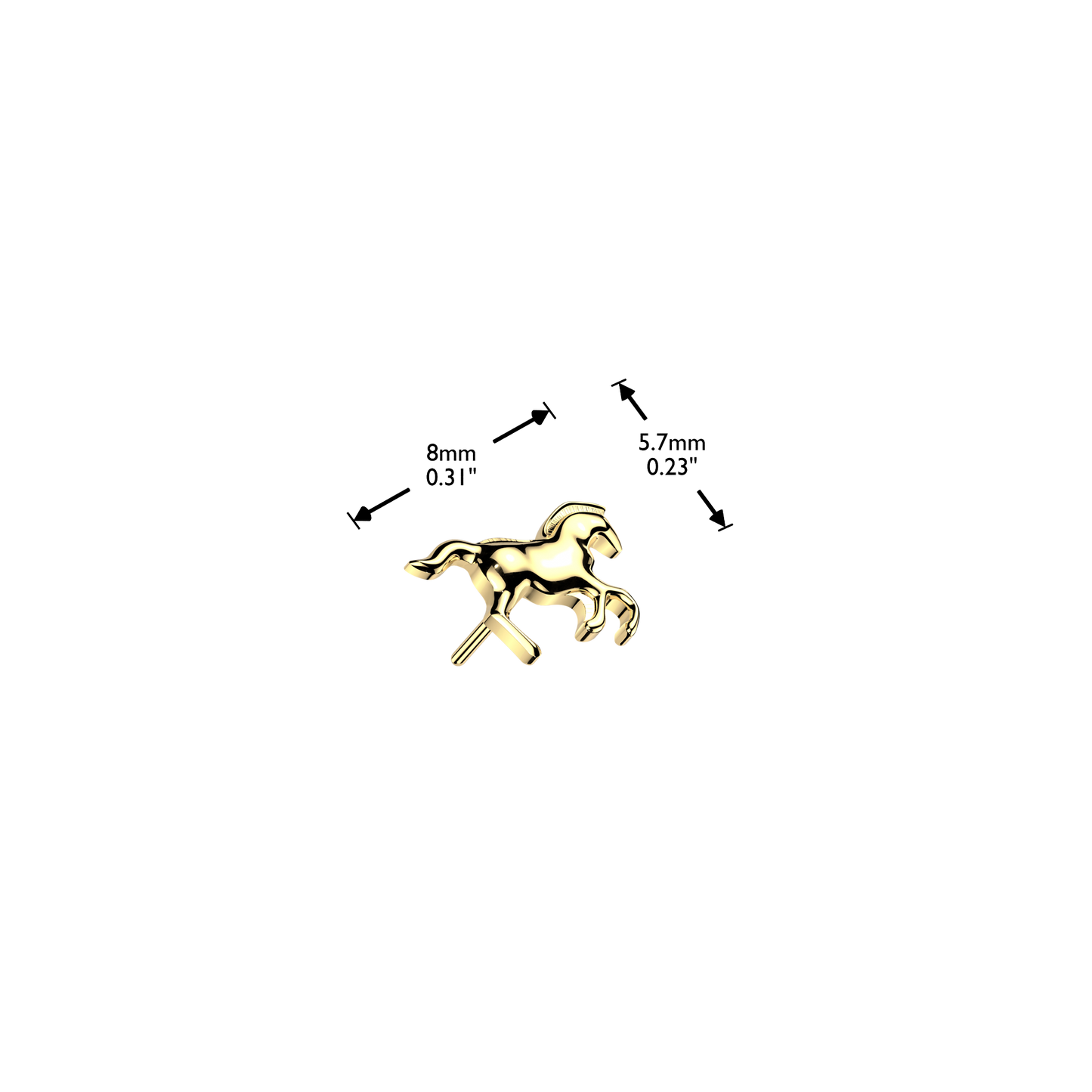 Titanium Horse Threadless Jewellery Top dimensions