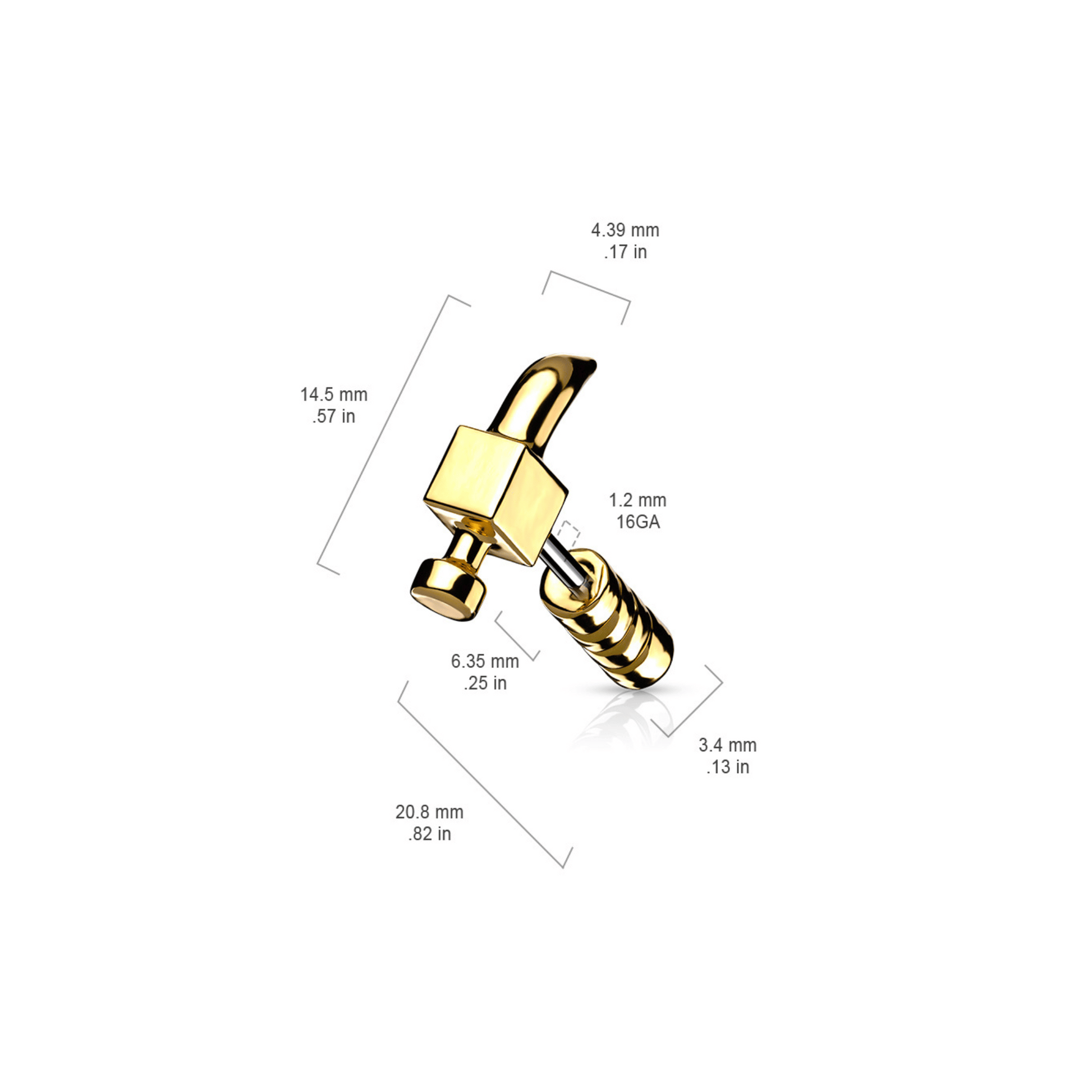 Titanium IP Hammer cartilage bar dimensions