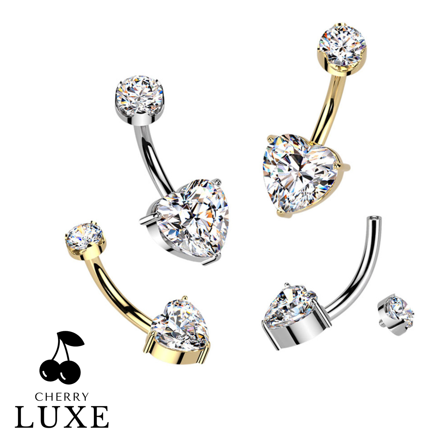 Titanium Internally Threaded Heart Moissanite Belly Button Ring