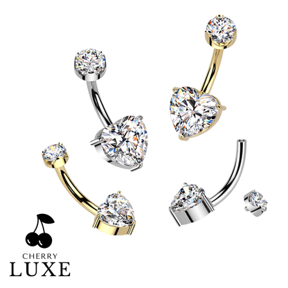Titanium Internally Threaded Heart Moissanite Belly Button Ring