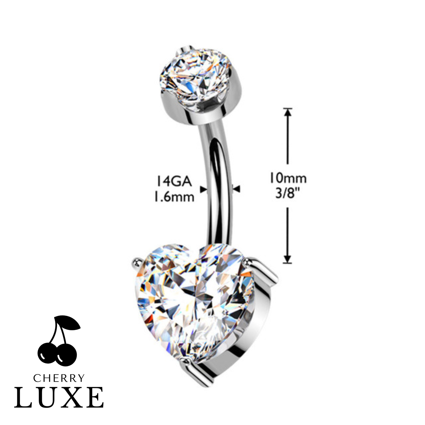 Titanium Internally Threaded Heart Moissanite Belly Button Ring measurements