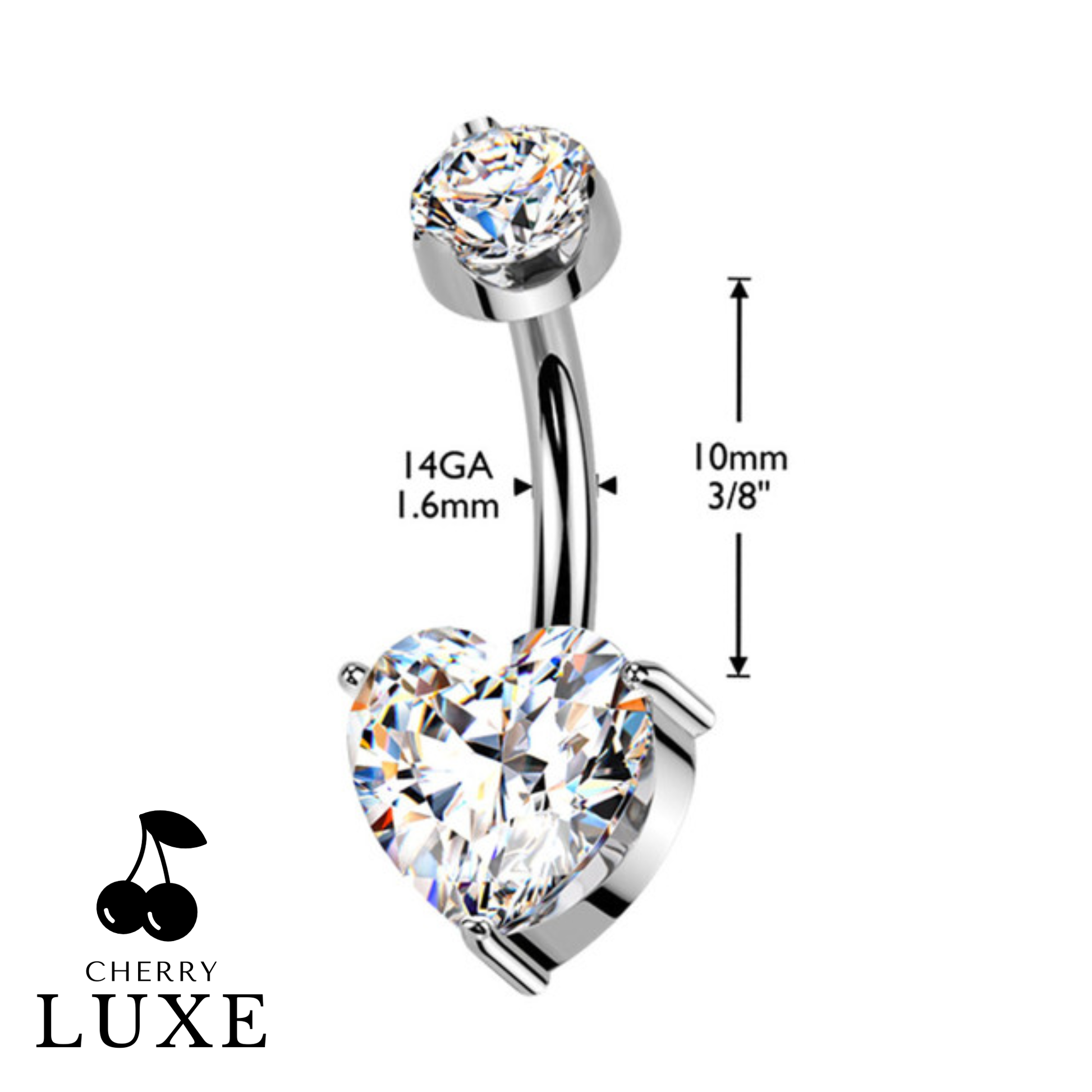 Titanium Internally Threaded Heart Moissanite Belly Button Ring measurements