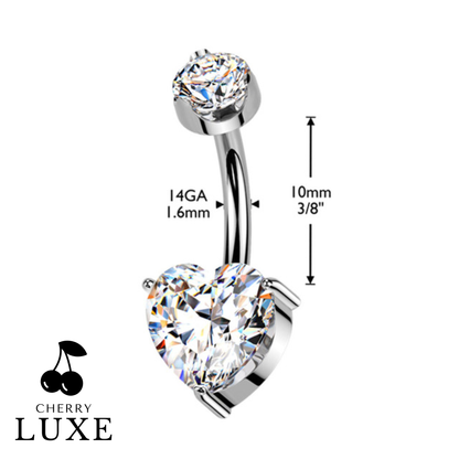 Titanium Internally Threaded Heart Moissanite Belly Button Ring measurements