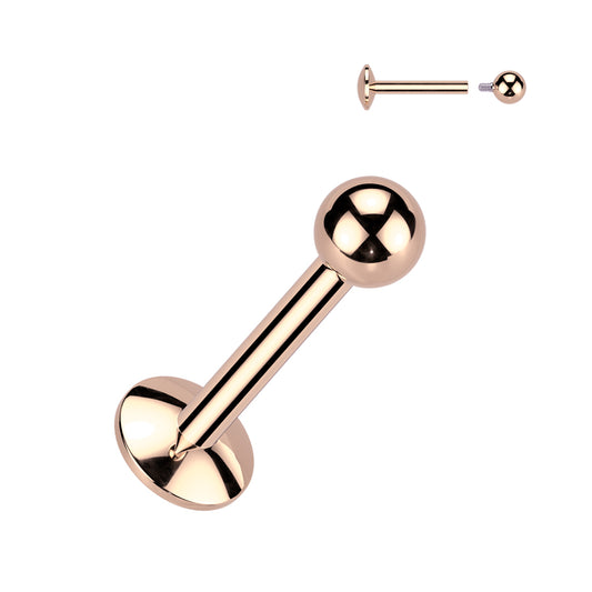 Titanium Internally Threaded Rose Gold Flat Back Stud with Ball