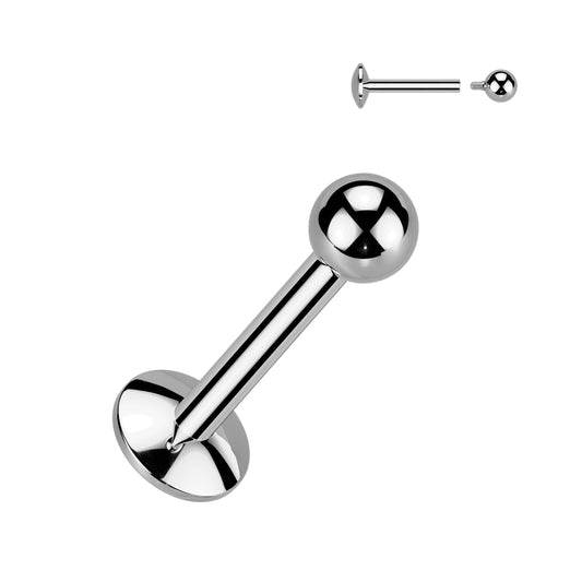 Titanium Internally Threaded Silver Flat Back Stud with Ball