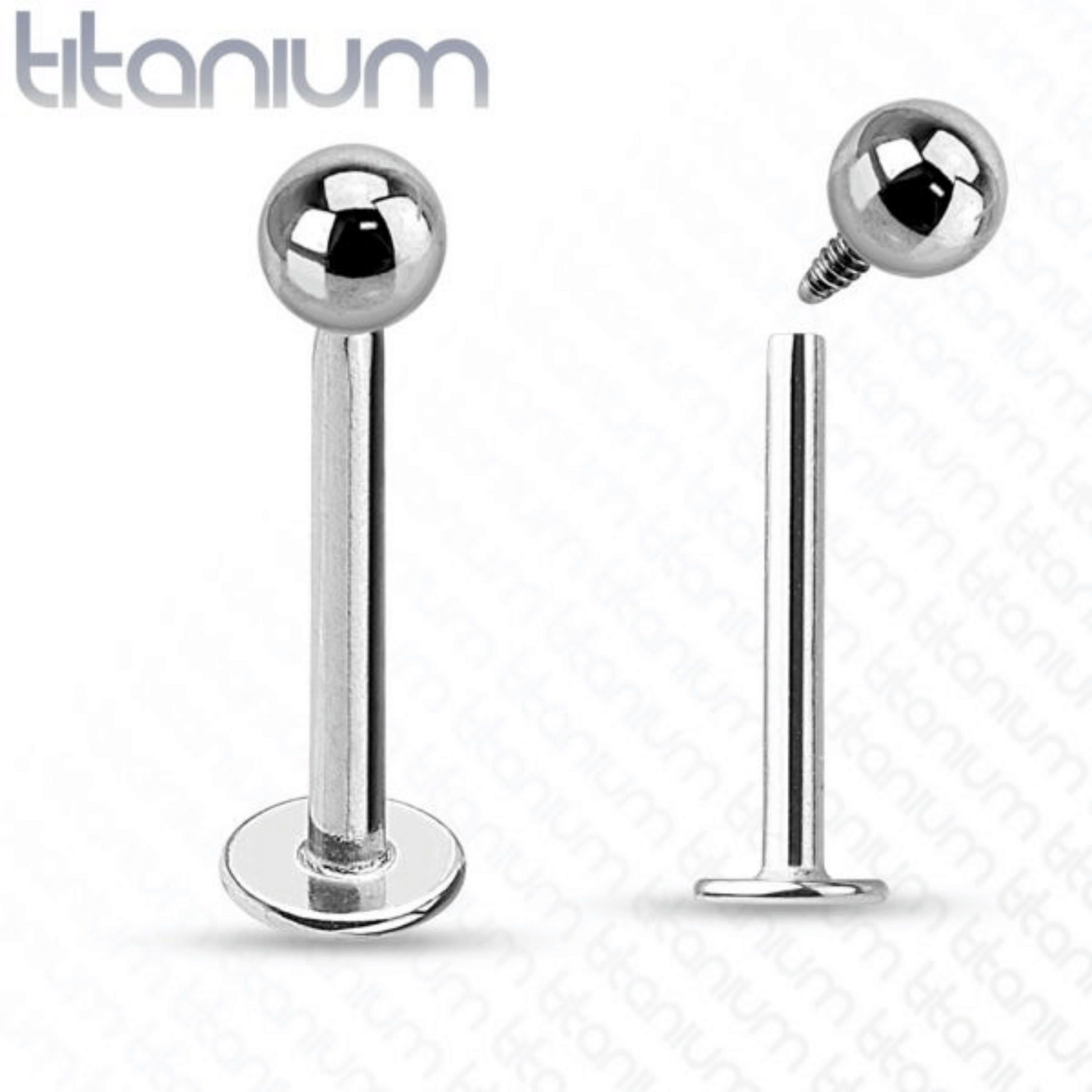 Titanium Internally Threaded Silver Flat Back Stud with Ball
