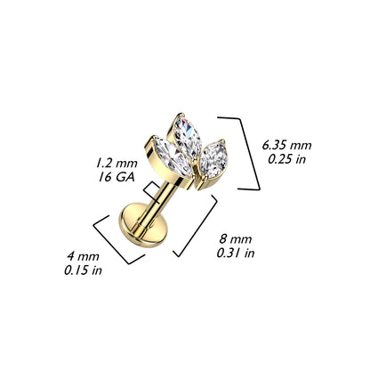 Titanium Marquise Gem Flat Back Stud