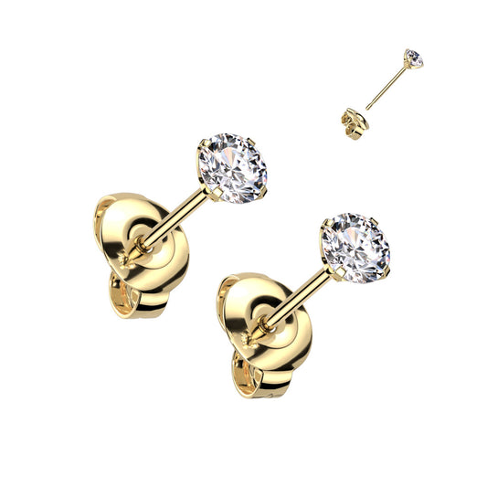 Titanium Martini Set Clear CZ Gold Earring Studs