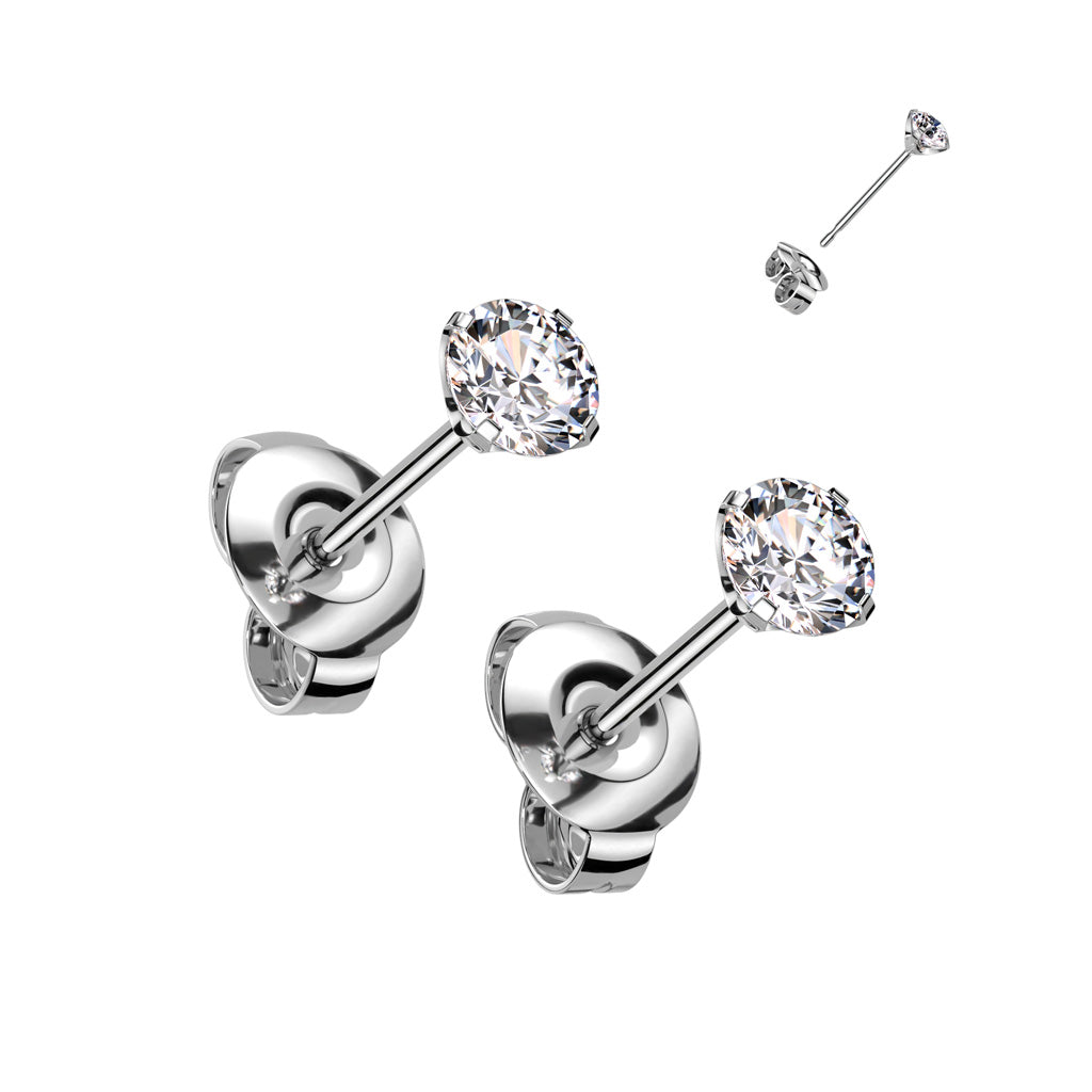 Titanium Martini Set Clear CZ Silver Earring Studs