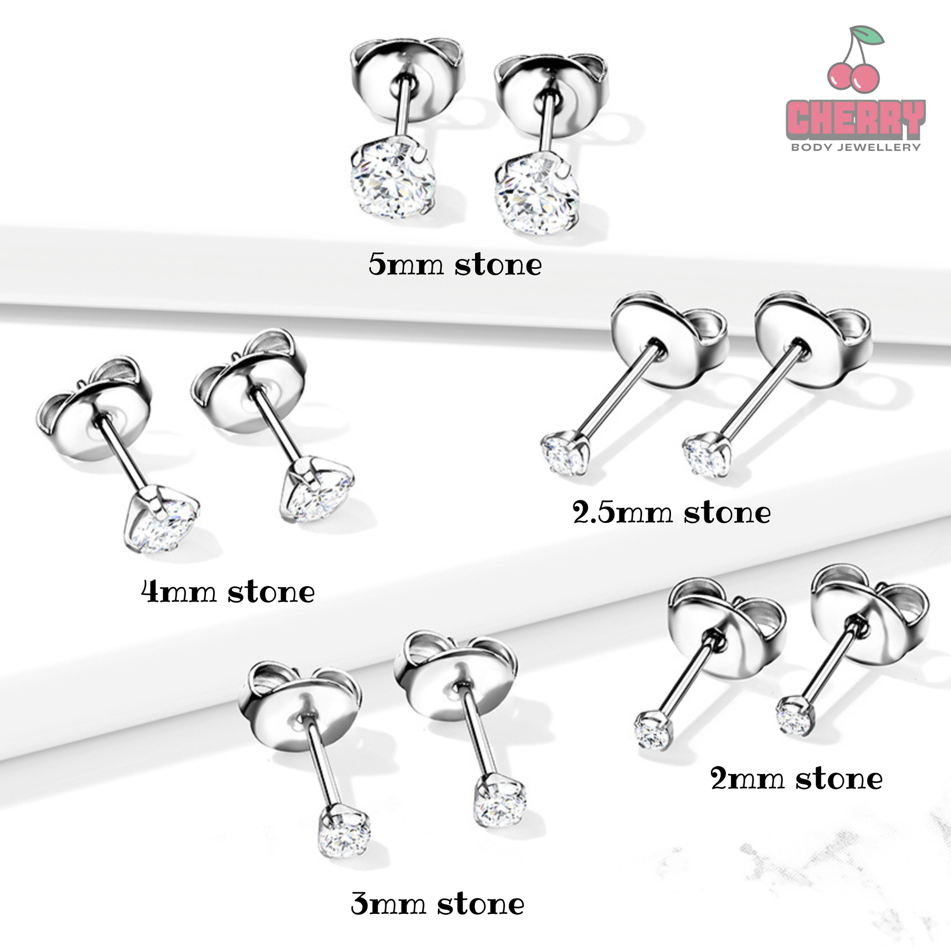 Titanium Martini Set Clear CZ Silver Earring Studs sizings