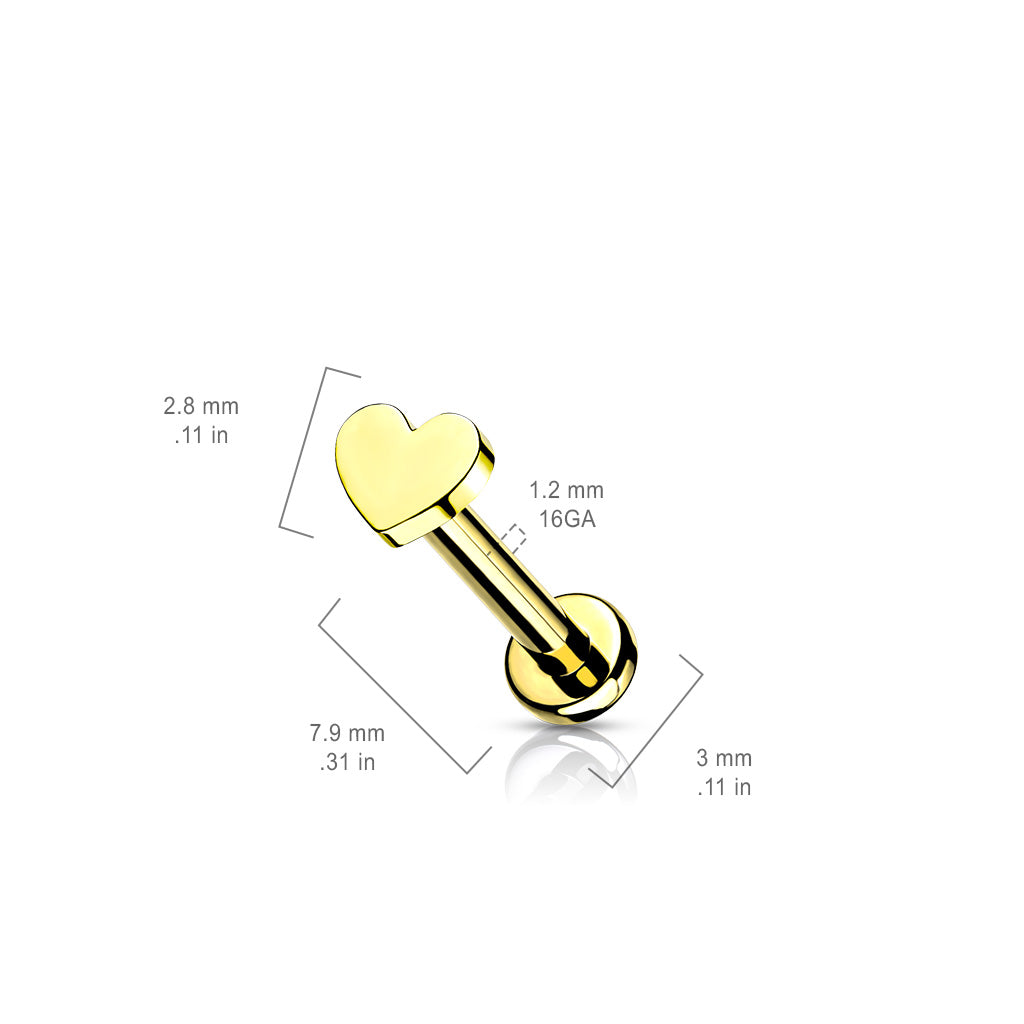 Titanium Micro Heart Flat Back Stud 16g dimensions
