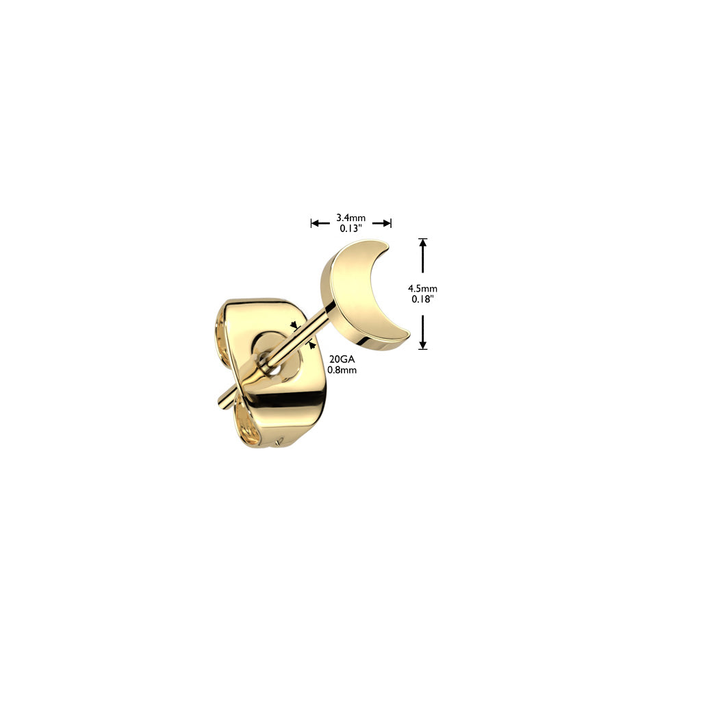 Titanium Moon Stud Earrings (pair) dimensions
