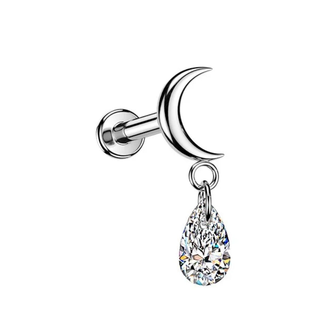 Titanium Moon Teardrop Dangle Flat Back Stud 16g