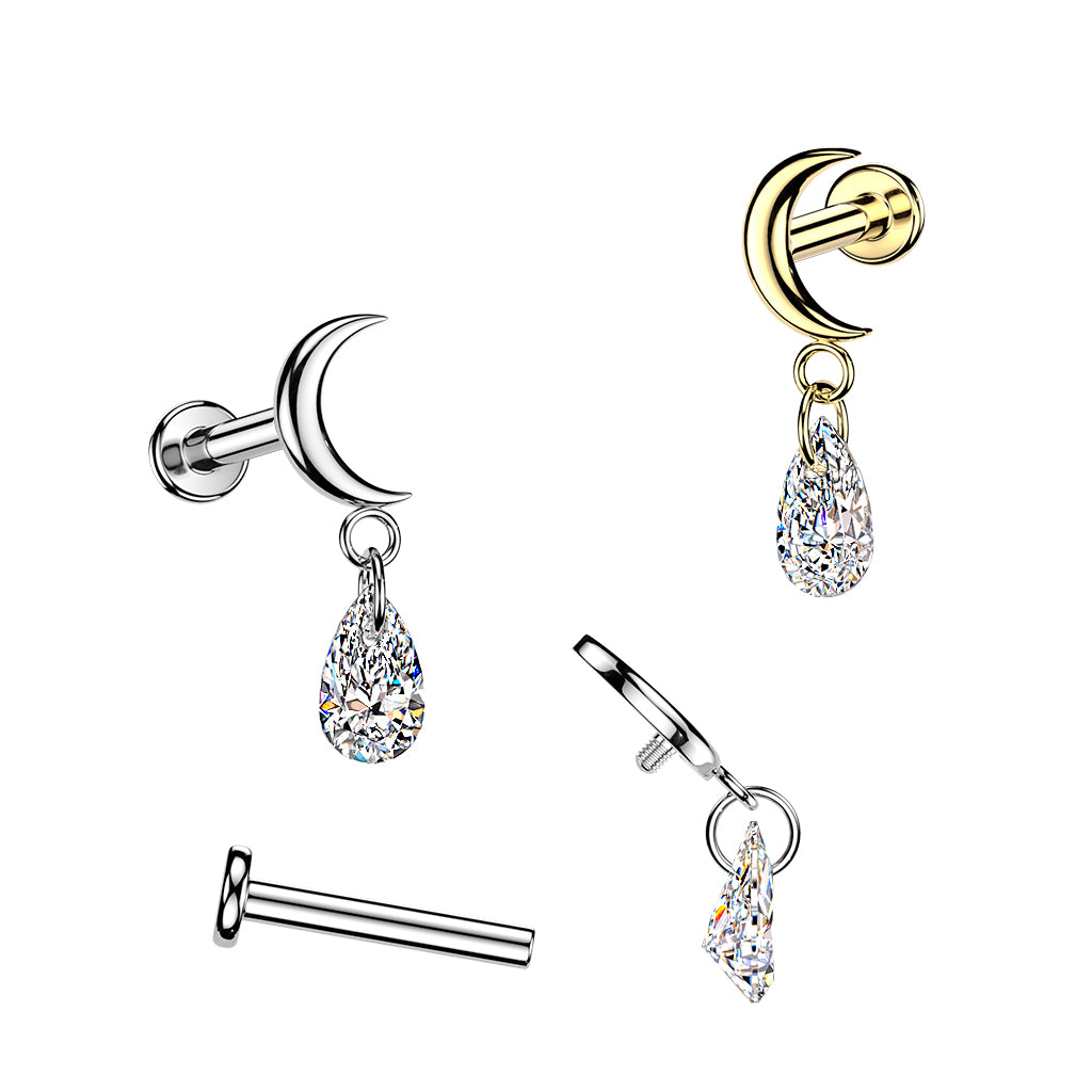 Titanium Moon Teardrop Dangle Flat Back Stud 16g range
