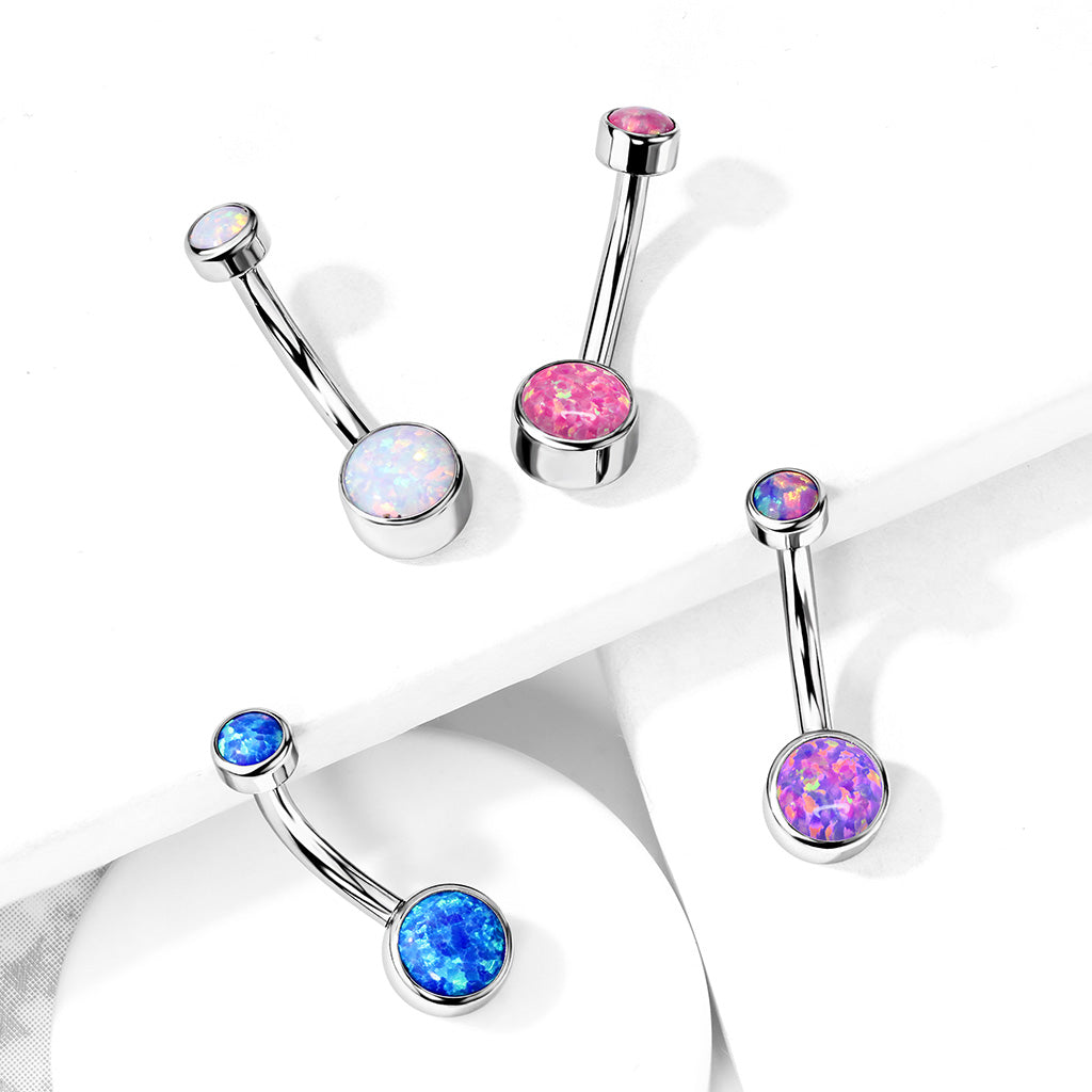 Titanium Opal Gem Belly Button Bar display