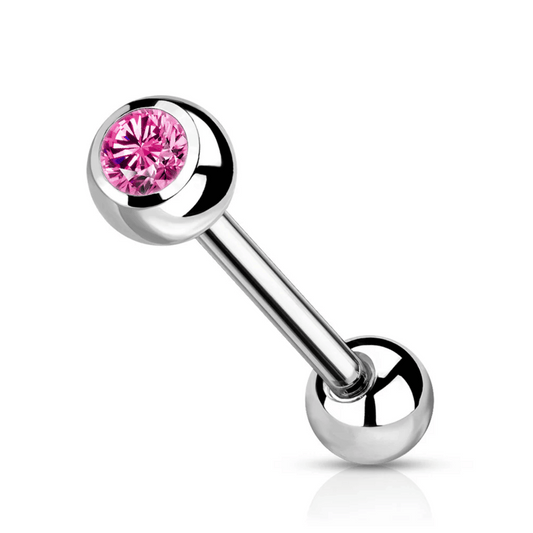 Titanium Pink Cubic Zirconia Ball Tongue Barbell