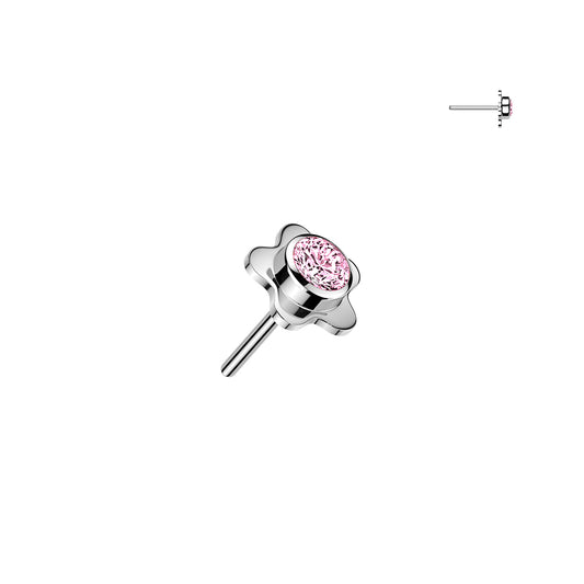 Titanium Pink Gem Flower Silver Threadless Jewellery Top