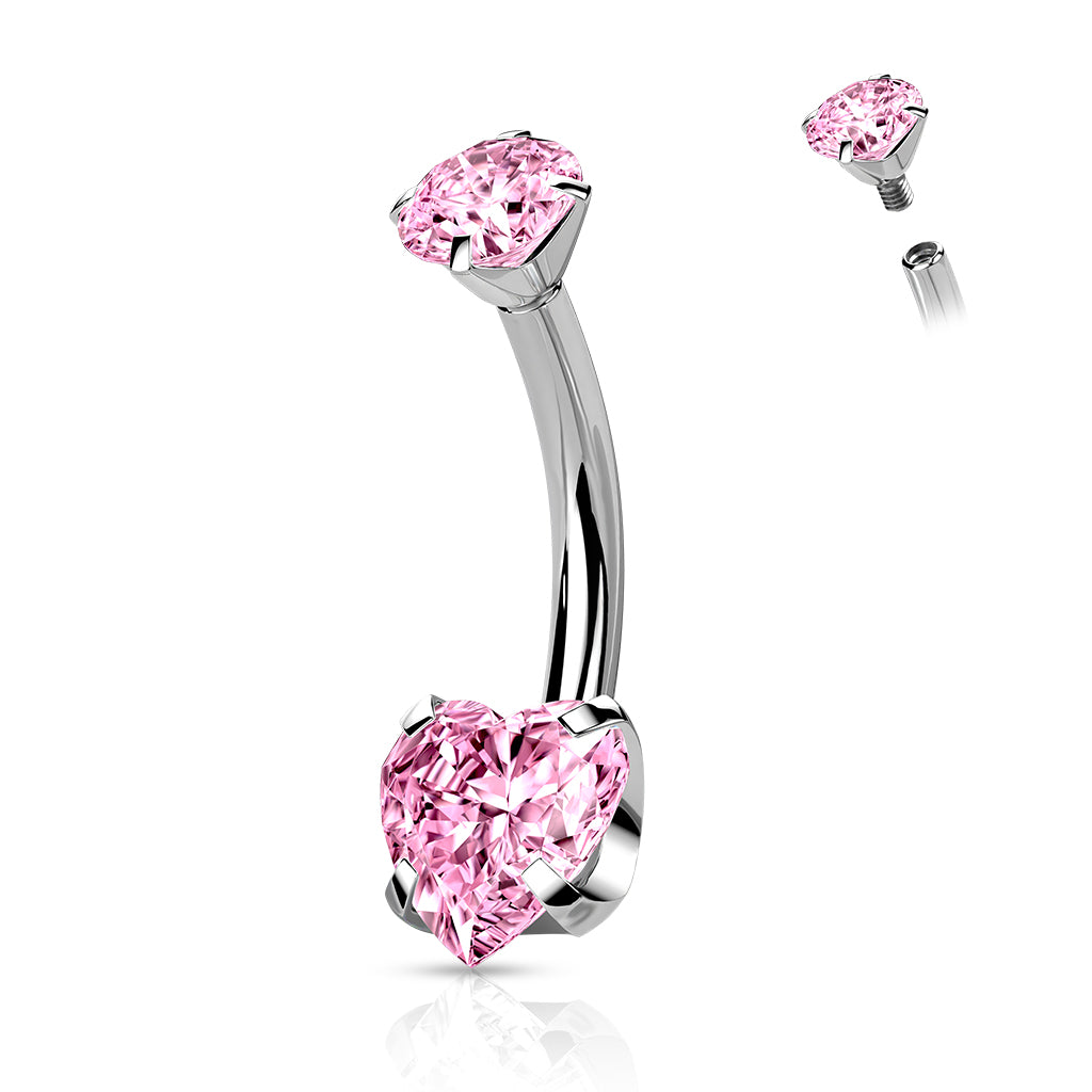 Titanium Pink Heart Internally Threaded Belly Button Bar