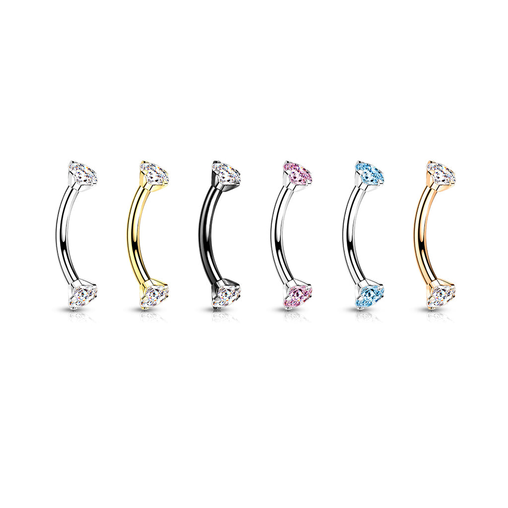 Titanium Prong Set Gem Curved Piercing Barbell