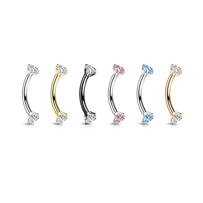 Titanium Prong Set Gem Curved Piercing Barbell
