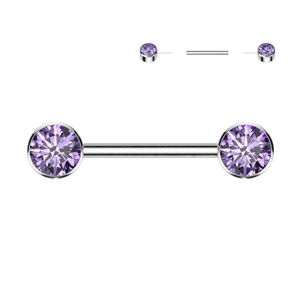 Titanium Purple Gem Silver Threadless Nipple Bar 14g