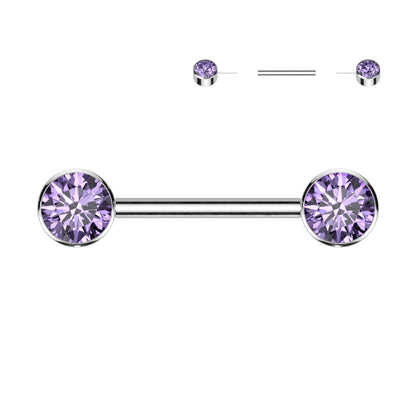 Titanium Purple Gem Silver Threadless Nipple Bar 14g