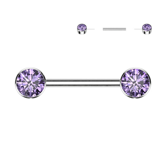 Titanium Purple Gem Silver Threadless Nipple Bar 14g