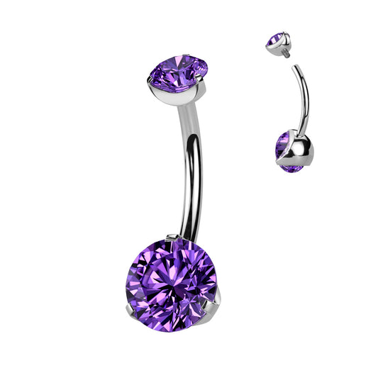 Titanium Purple Round Gem Belly Button Bar 14g