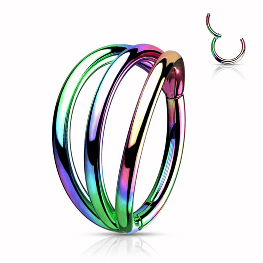 Titanium Rainbow Triple Hoop Hinged Clicker Ring 16g