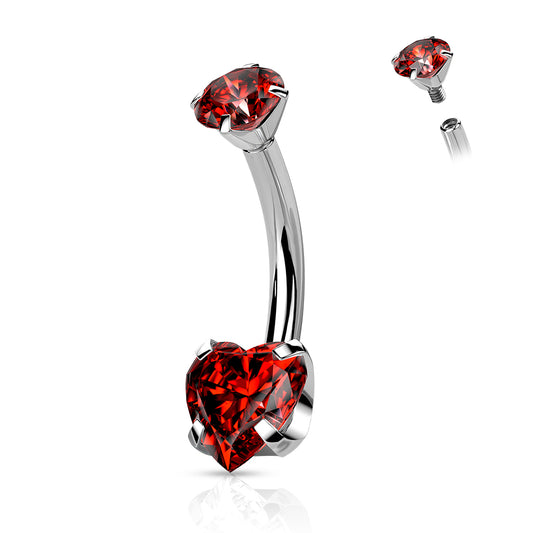 Titanium Red Heart Internally Threaded Belly Button Bar 14g