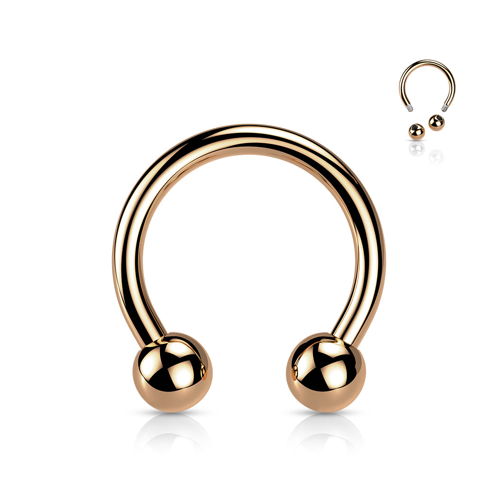 Titanium Rose Gold Circular Externally Threaded Horseshoe Barbell