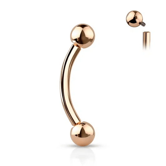 Titanium Rose Gold Curved Internally Threaded Barbell with Ball