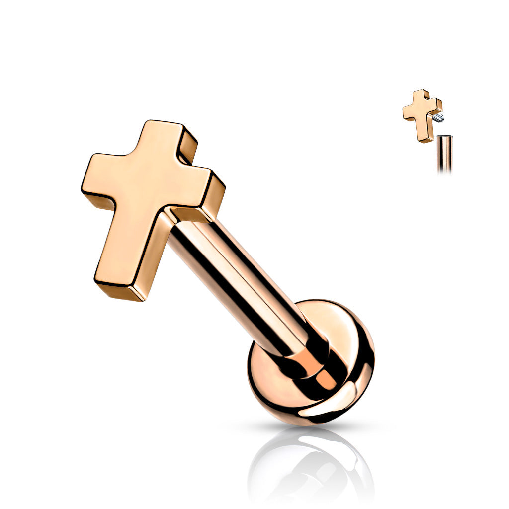 Titanium Rose Gold Micro Cross Flat Back Stud 16g