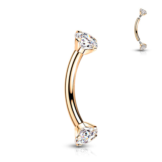 Titanium Rose Gold Prong Set Clear Gem Curved Piercing Barbell