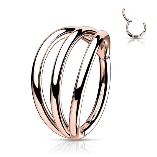 Titanium Rose Gold Triple Hoop Hinged Clicker Ring 18g-16g