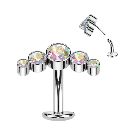 Titanium Silver AB 5 Gem Floating Belly Button Bar