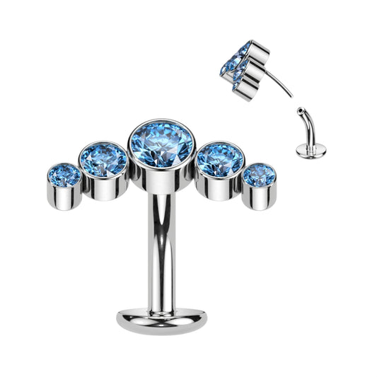 Titanium Silver Aqua Blue 5 Gem Floating Belly Button Bar