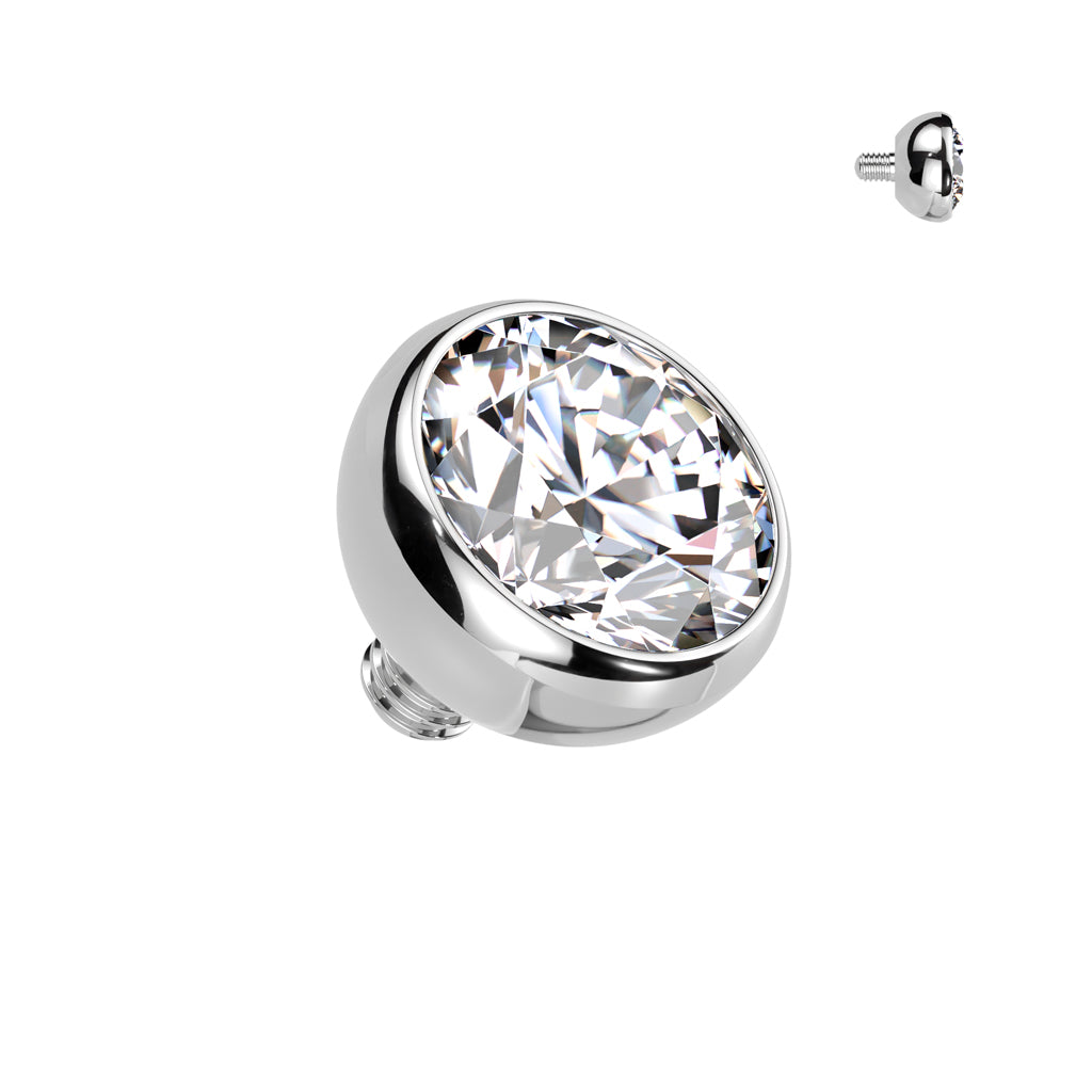 Titanium Silver Bezel Set Clear Gem Top
