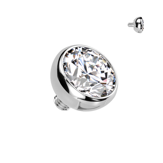Titanium Silver Bezel Set Clear Gem Top