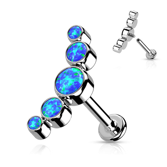 Titanium Silver Blue Opal Curved Flat Back Stud