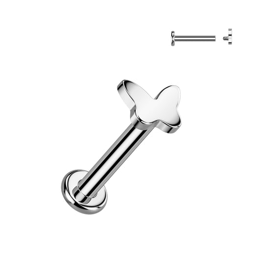 Titanium Silver Butterfly Top Flat Back Stud 16g