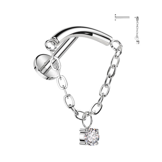 Titanium Silver Chain Hidden Helix Flat Back Stud 16g