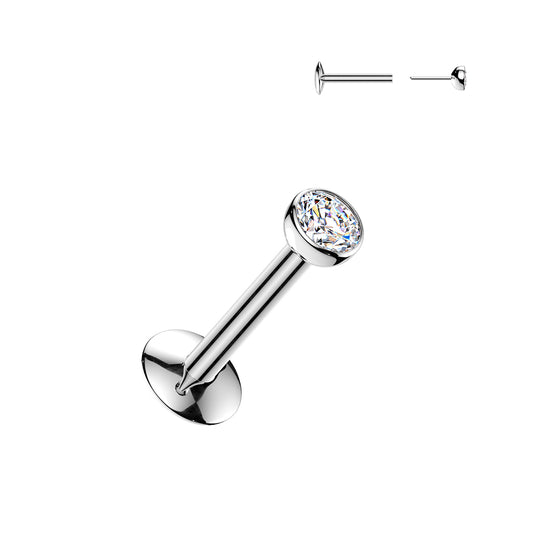 Titanium Silver Clear Bezel Gem Threadless Flat Back Stud