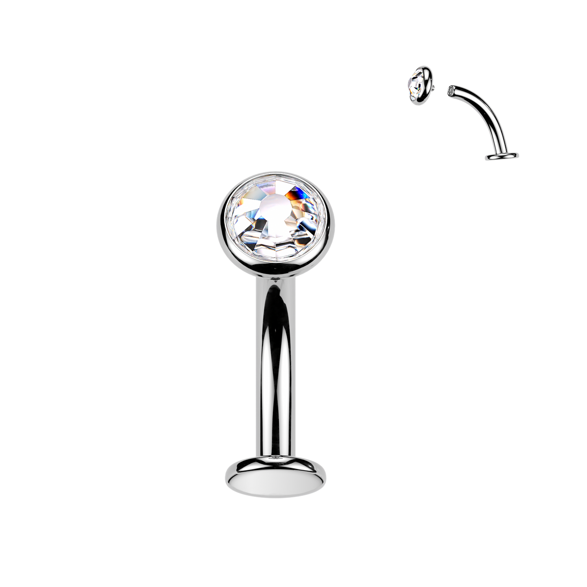 Titanium Silver Clear Flat Bezel Gem Floating Navel Ring