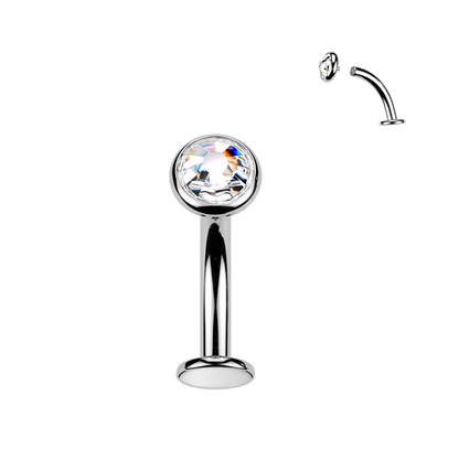 Titanium Silver Clear Flat Bezel Gem Floating Navel Ring