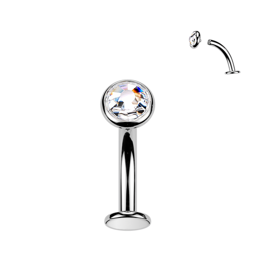 Titanium Silver Clear Flat Bezel Gem Floating Navel Ring