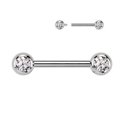 Titanium Silver Clear Gem Nipple Bar 14g