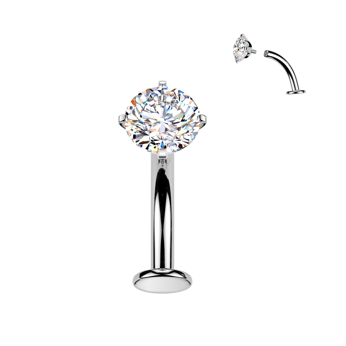 Titanium Silver Clear Prong Gem Floating Navel Ring