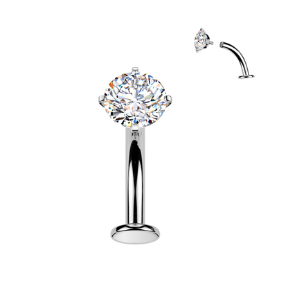 Titanium Silver Clear Prong Gem Floating Navel Ring