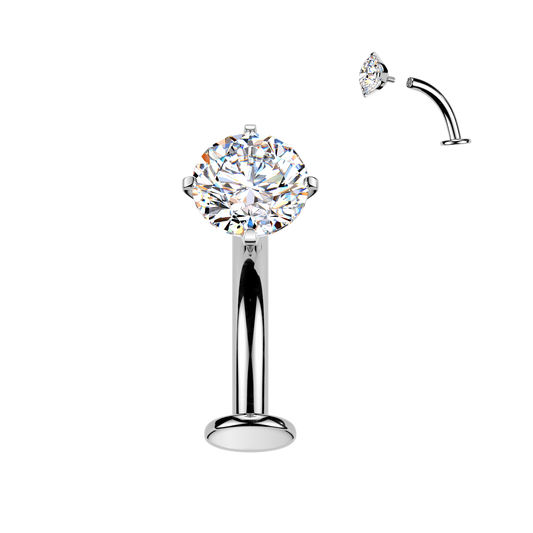 Titanium Silver Clear Prong Gem Floating Navel Ring
